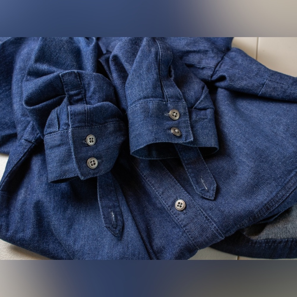 J. Jill Dark Denim Button Front Adjustable Sleeve Shirtdress Womens Dress Size S - Picture 7 of 15